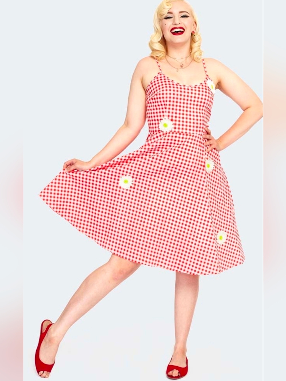 Voodoo Vixen Gingham Floral Flare Dress